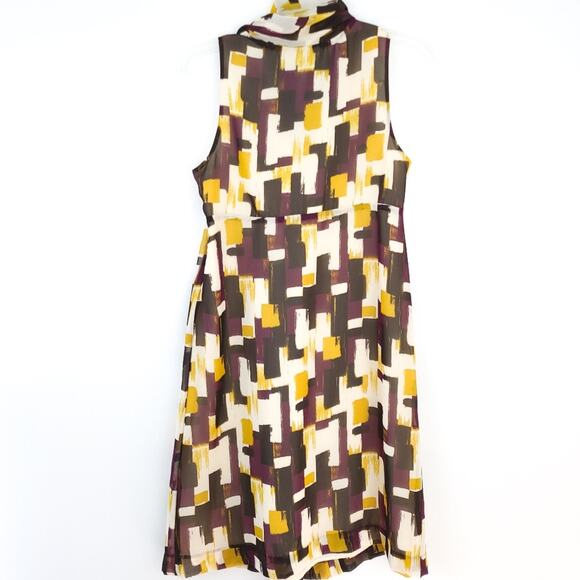 NY & Co Dress Abstract Print Career Sleeveless SZ 4 Multicolor, Neck Tie, Loose - Picture 2 of 4